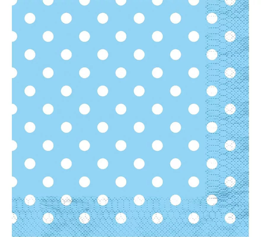 Translation missing: en.12 Servilletas Celestes con Topos Blancos de 33x33 cm