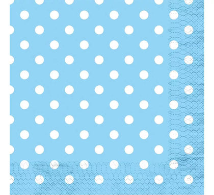 12 Servilletas Celestes con Topos Blancos de 33x33 cm