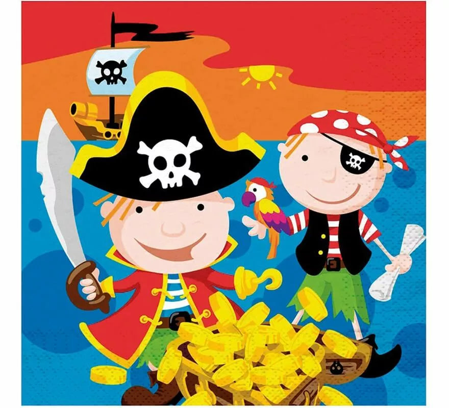 12 Servilletas de Piratas de 33x33 cm