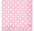 12 Servilletas Rosa con Topos Blancos 33x33