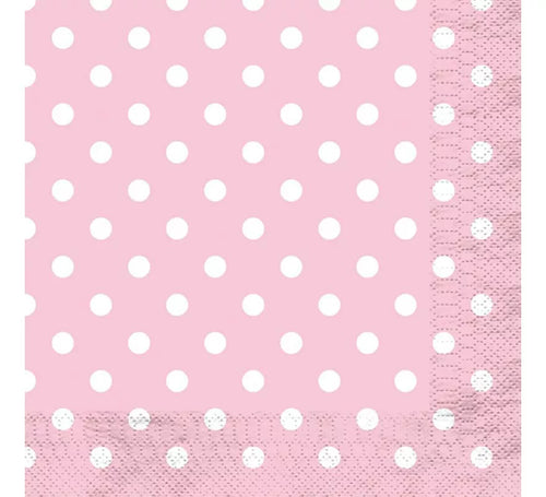 12 Servilletas Rosa con Topos Blancos 33x33