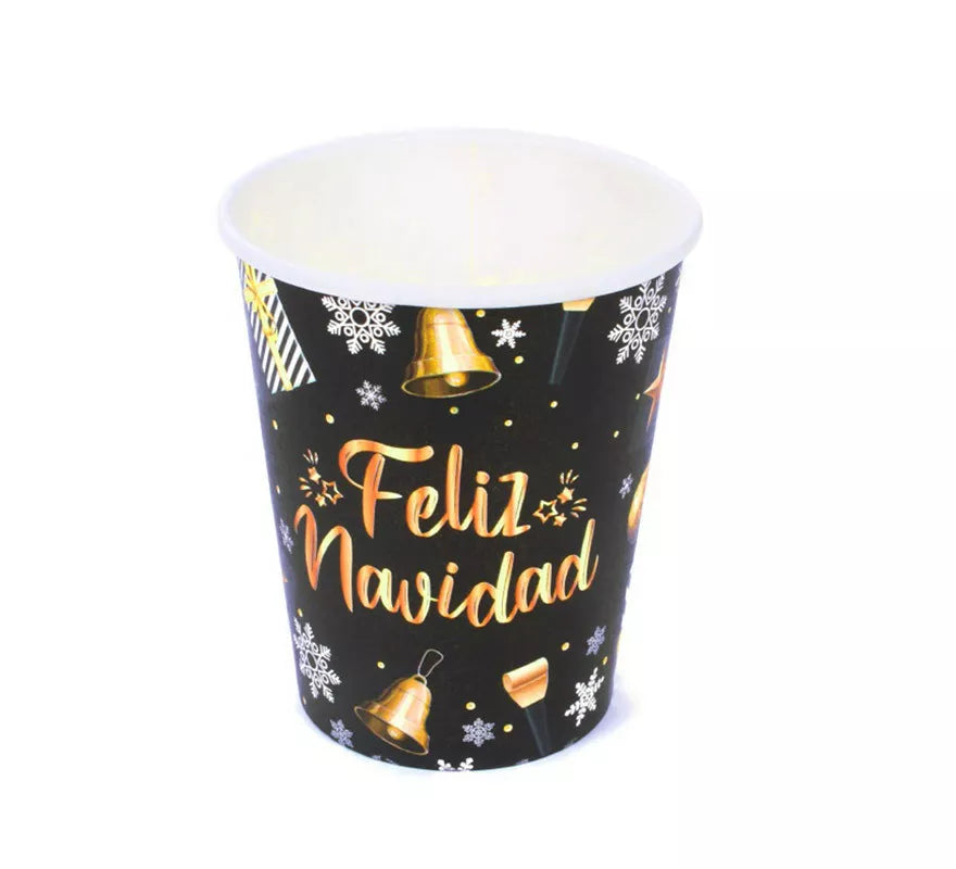 Translation missing: en.12 Vasos Negros y Dorados de papel de Feliz Navidad de 270 ml