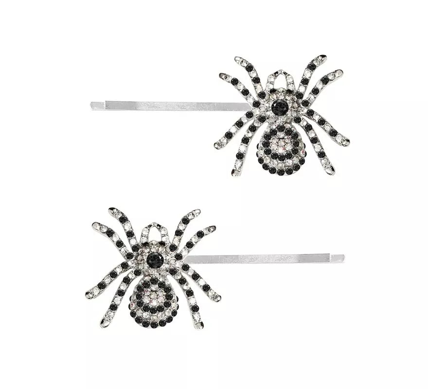 2 Clips de Arañas Brillantes plata para el Pelo de 7,5 cm