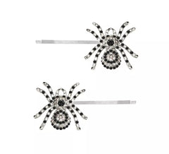 2 Silver Sparkly Spider Hair Clips 7.5cm