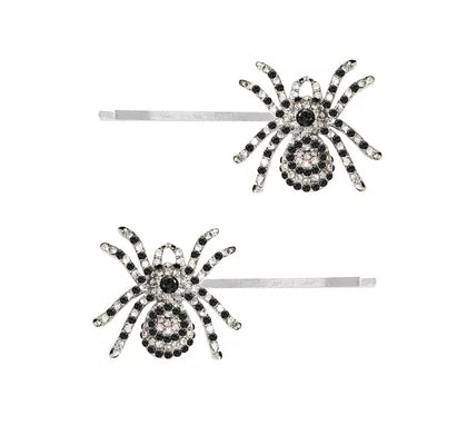 2 Clips de Arañas Brillantes plata para el Pelo de 7,5 cm