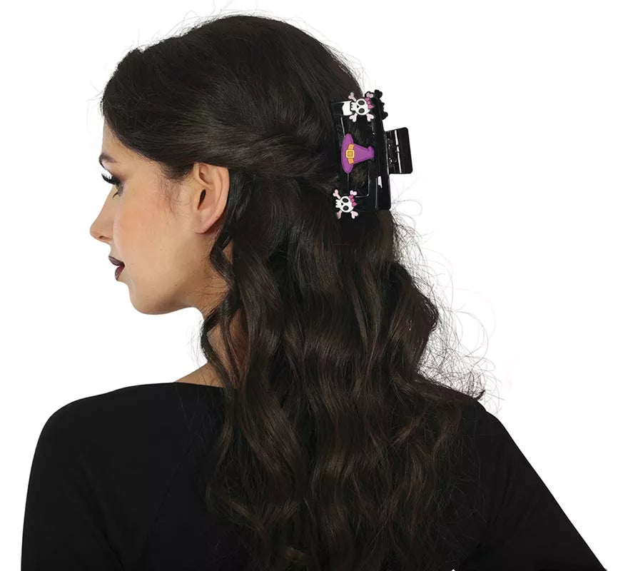2 Pinzas de Calavera Pirata y Bruja para el Pelo de 9 cm