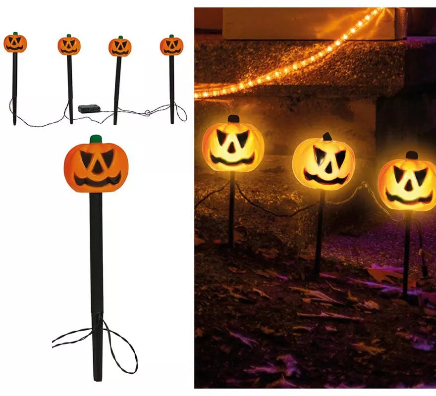 4 Faroles Calabazas con Luz para Jardín 33 cm