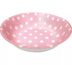6 Pink Bowls with White Polka Dots