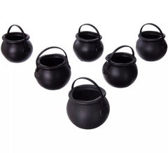 6 Mini Black Cauldrons of 5x7x7 cm