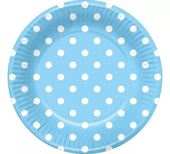 6 Light Blue Plates with White Dots of 22 cm