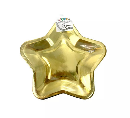 6 Platos de papel Estrella Dorada de 20 cm