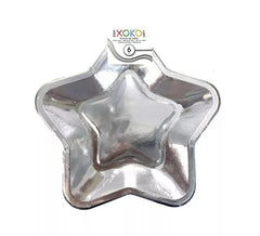 6 Silver Star Paper Plates of 23 cm