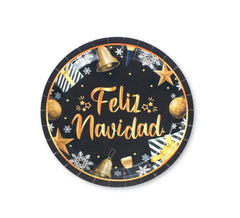 6 Black and Gold Merry Christmas Paper Plates 18cm