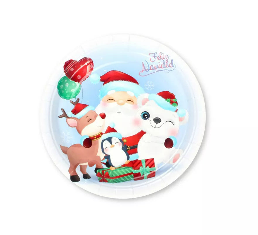 6 Platos de papel para Navidad de Papá Noel de 23 cm