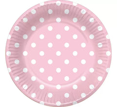 6 Pink Plates with White Polka Dots 22 cm