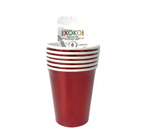 6 Vasos de papel color Rojo Navidad de 270 ml