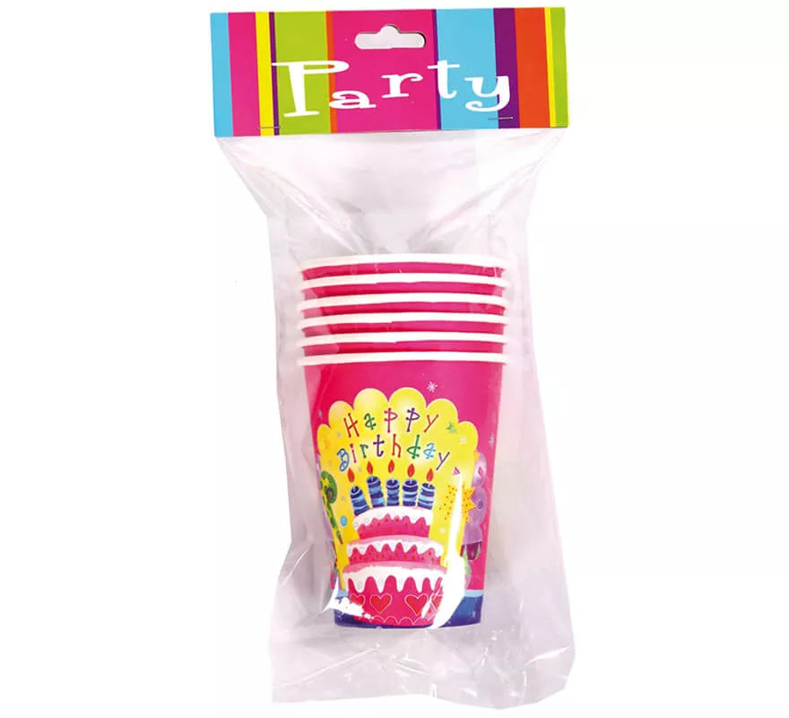 6 Vasos Happy Birthday de 9 cm