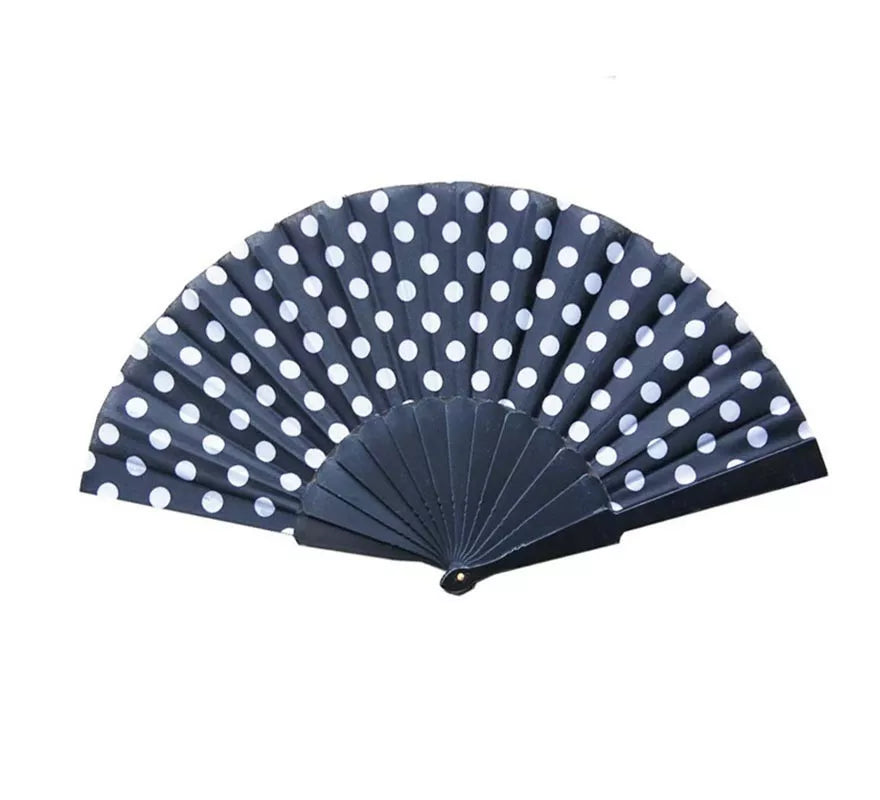 Abanico de Plástico 43 cm con Lunares Blancos en varios colores