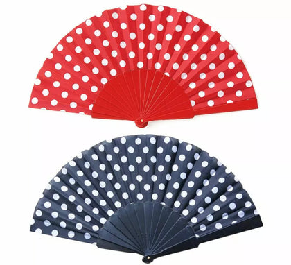 Abanico de Plástico 43 cm con Lunares Blancos en varios colores