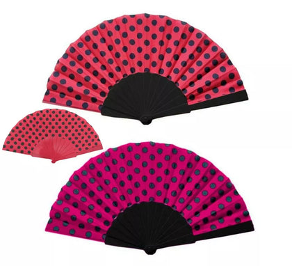 Abanico de Plástico 43 cm con Lunares Negros en varios colores