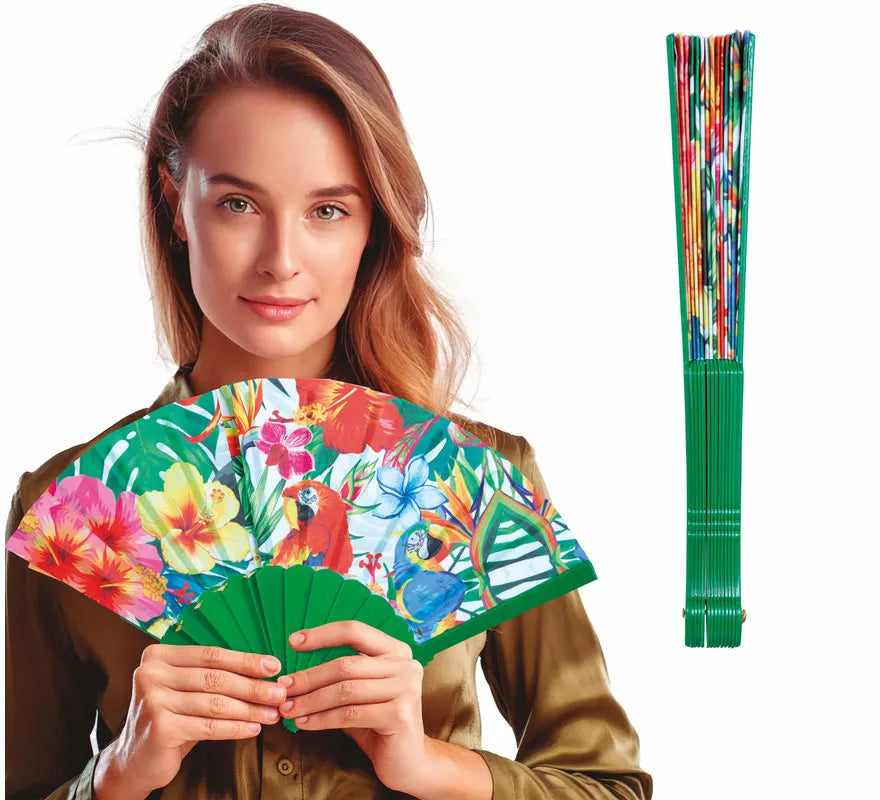 Abanico Hawai de Flores y Animales