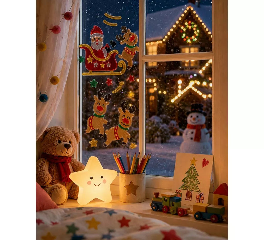 Adhesivo de Gel de Papá Noel y Reno de 20x25 cm