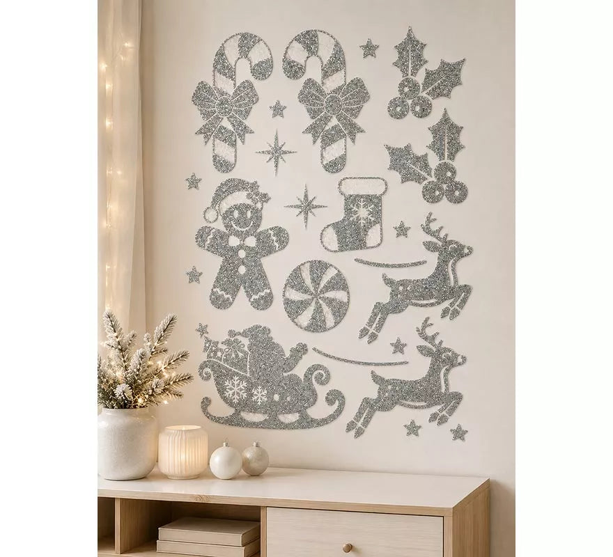 Translation missing: en.Adhesivo Decorativo Navideño con Purpurina plateada de 30x40 cm