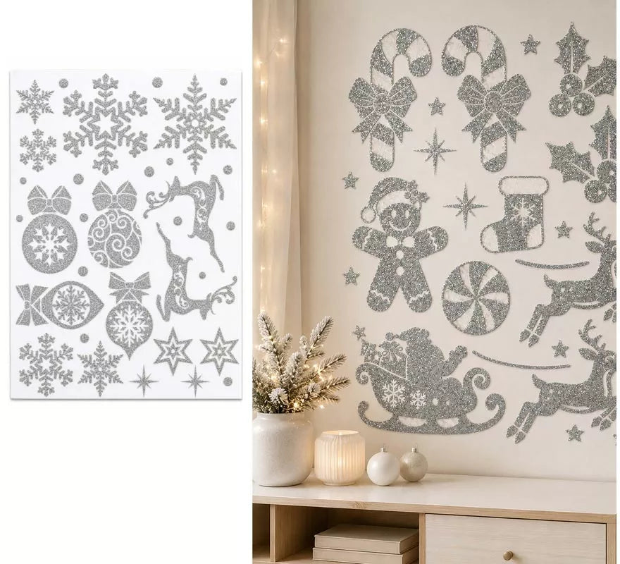 Translation missing: en.Adhesivo Decorativo Navideño con Purpurina plateada de 30x40 cm