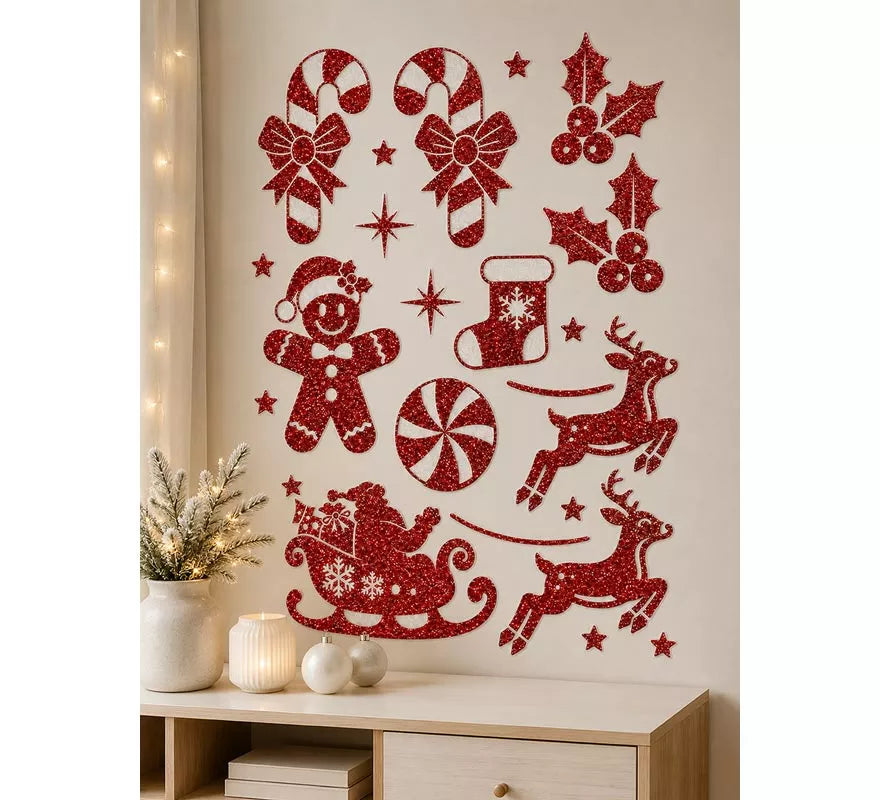 Translation missing: en.Adhesivo Decorativo Navideño con Purpurina roja de 30x40 cm