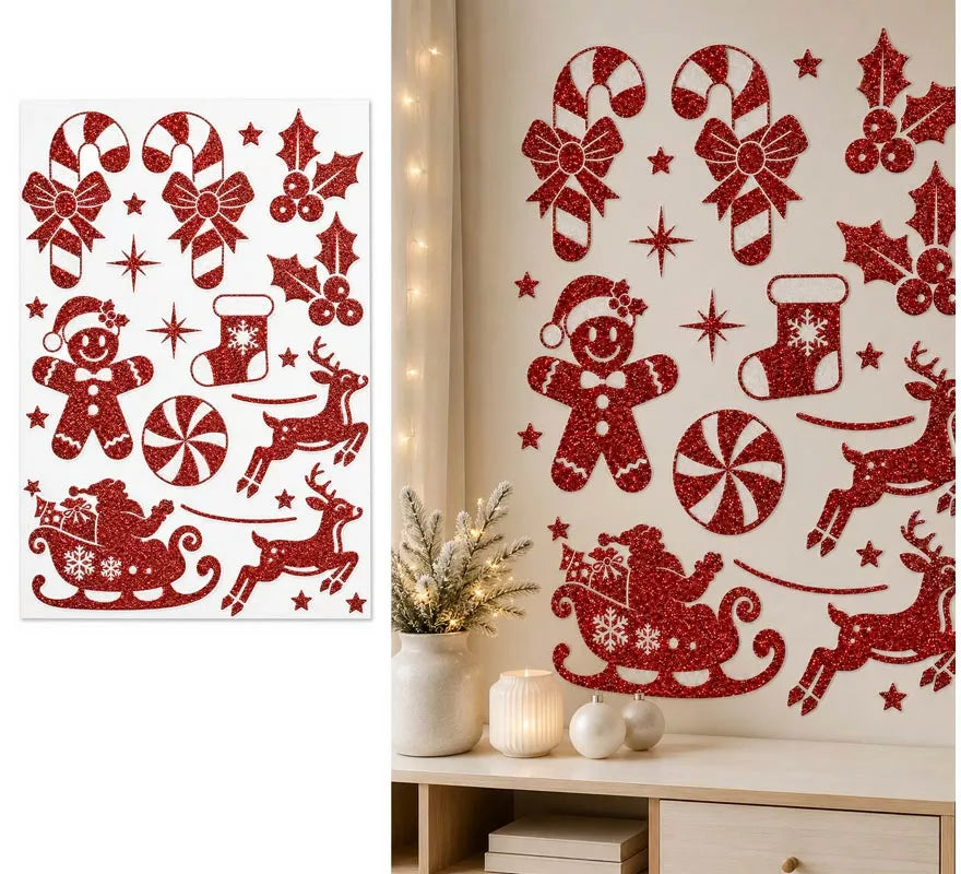 Translation missing: en.Adhesivo Decorativo Navideño con Purpurina roja de 30x40 cm