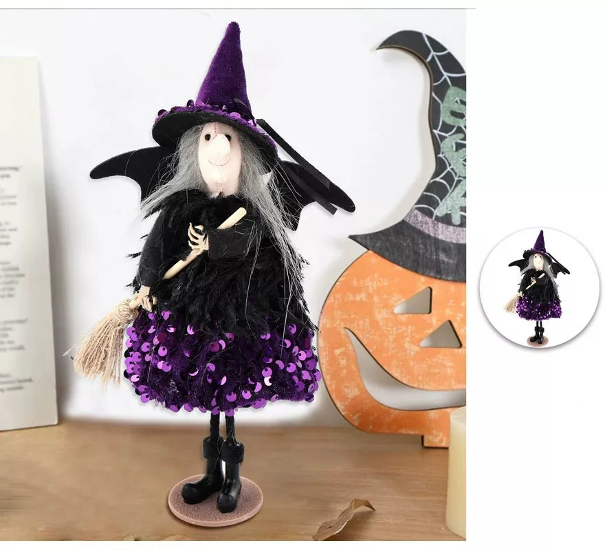Adorno Bruja lila con Escoba 25 cm