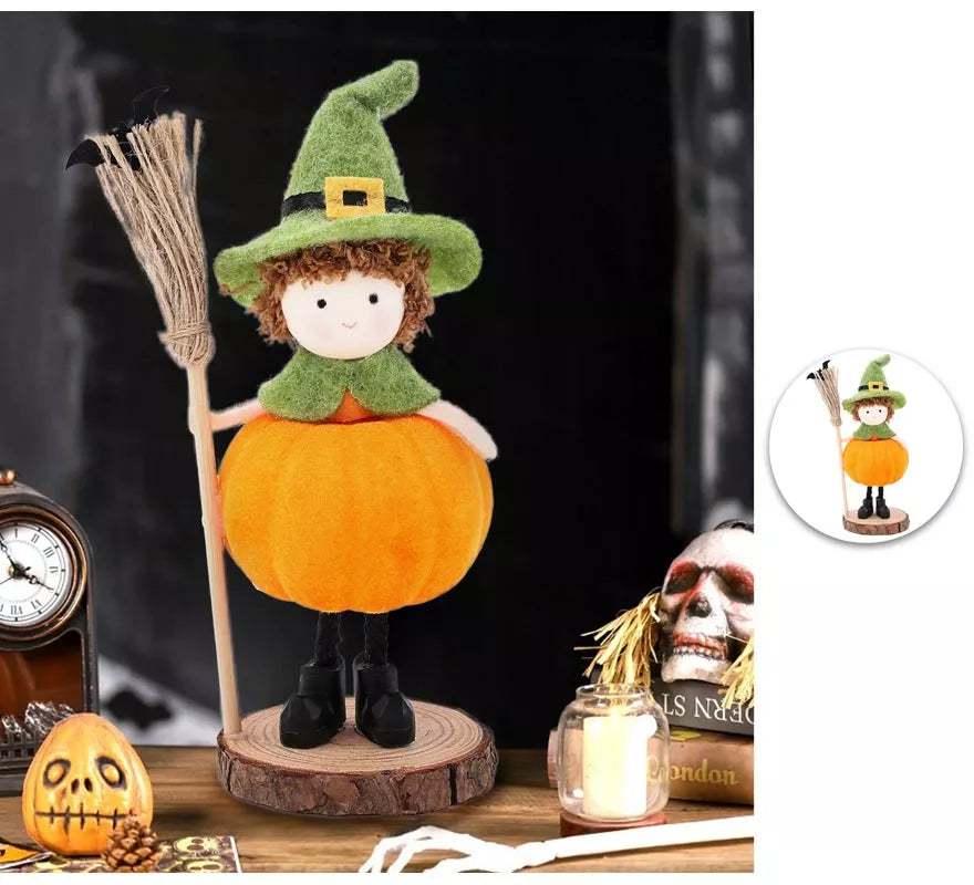 Adorno Muñeco Calabaza con Escoba 15 cm