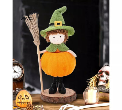 Adorno Muñeco Calabaza con Escoba 15 cm