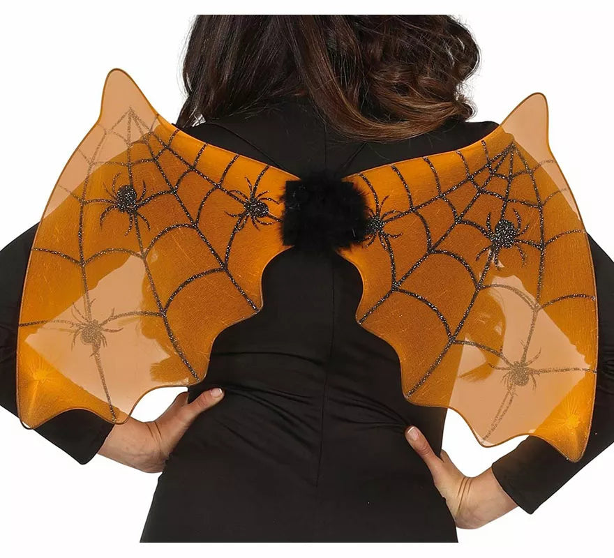Alas de Murciélago Naranja con Arañas de 60X35 cm