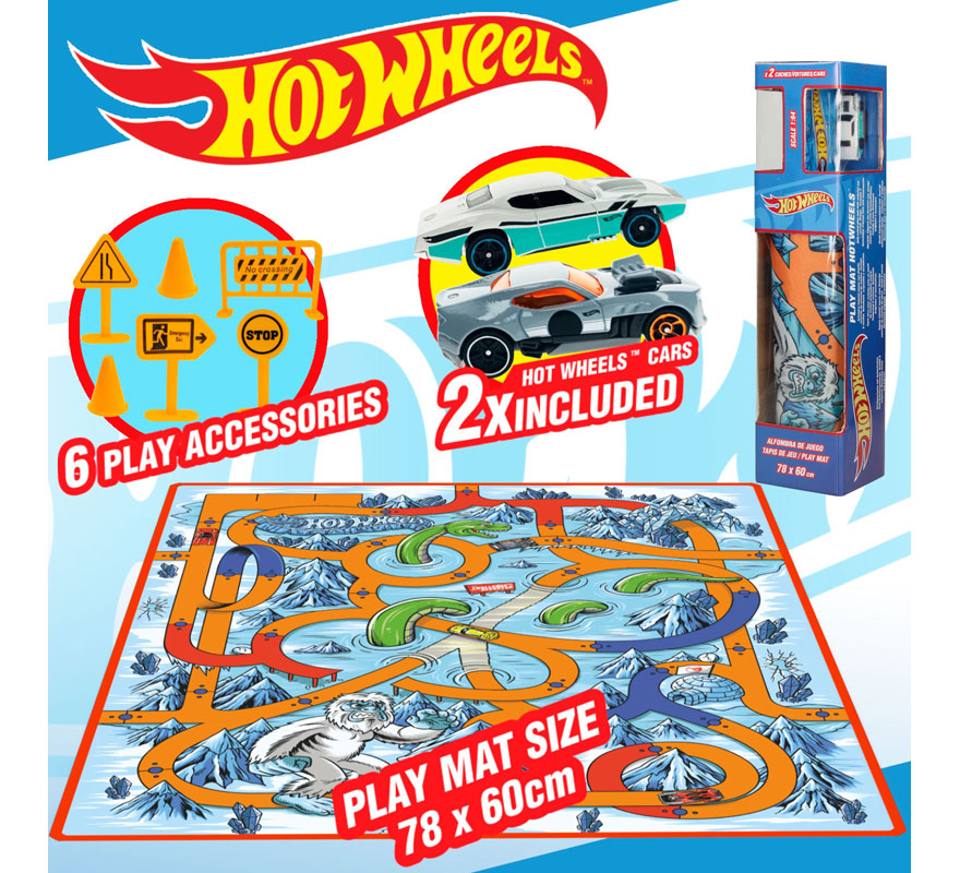 Translation missing: en.Alfombra Hot Wheels de 80x60 cm con 2 coches y señales