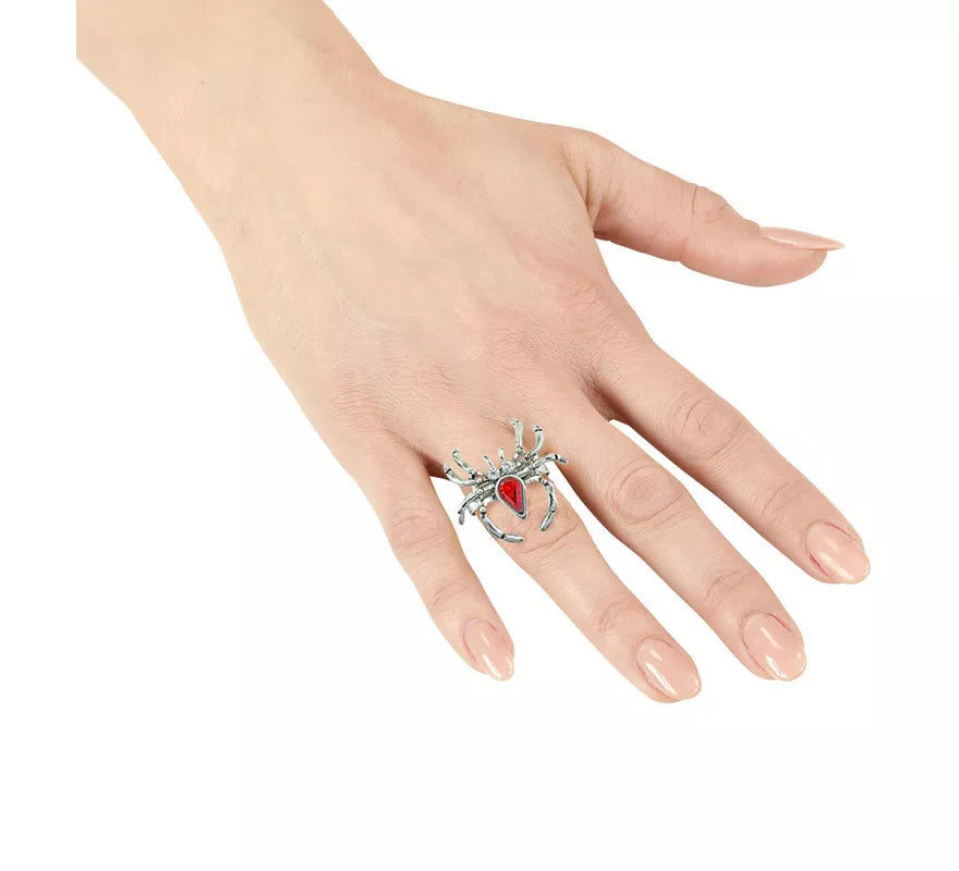 Translation missing: en.Anillo de Araña con Piedra Roja y Pedrería