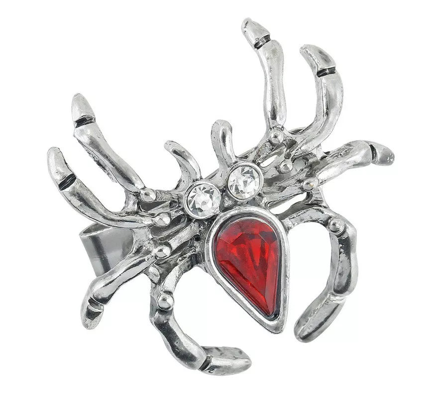 Translation missing: en.Anillo de Araña con Piedra Roja y Pedrería