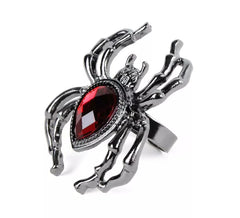 Spider Ring with Faux Ruby Metal