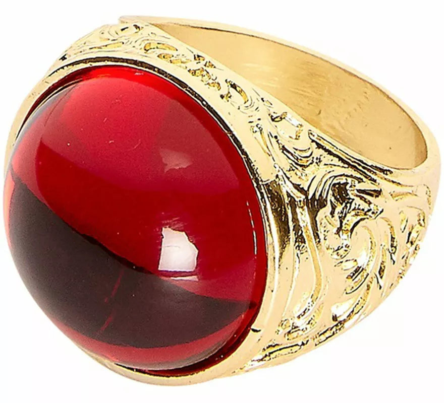 Anillo dorado con Gema roja