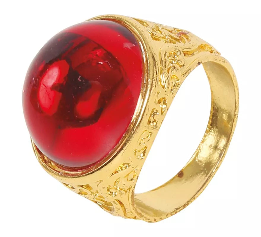 Anillo dorado con Rubí de plástico