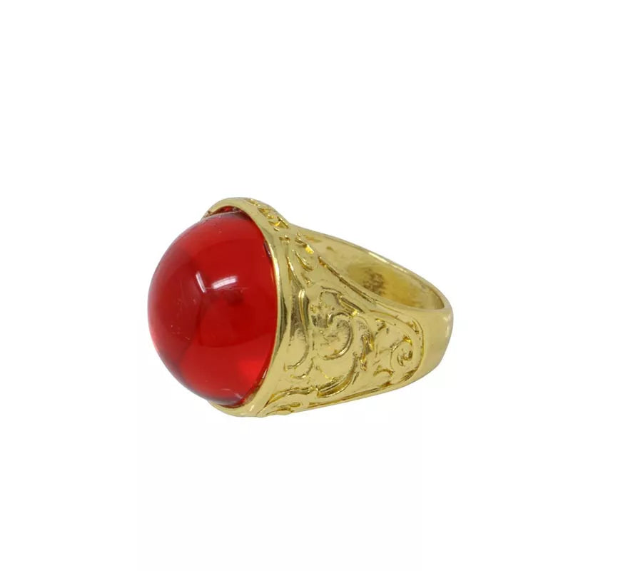 Anillo dorado con Rubí de plástico