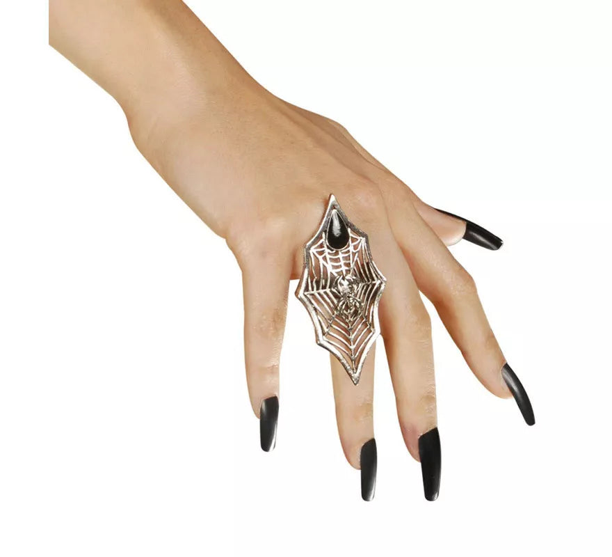Anillo Gótico de Araña y Telaraña con Piedra Negra
