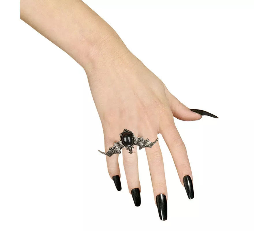 Anillo Gótico de Murciélago con Piedra Negra