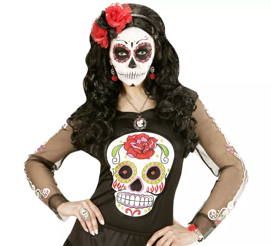 Translation missing: en.Anillo Plateado con Calavera Blanca y Pedrería