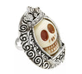 Anillo Plateado con Calavera Blanca y Pedrería