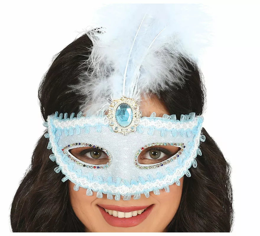 Antifaz Azul con Pluma