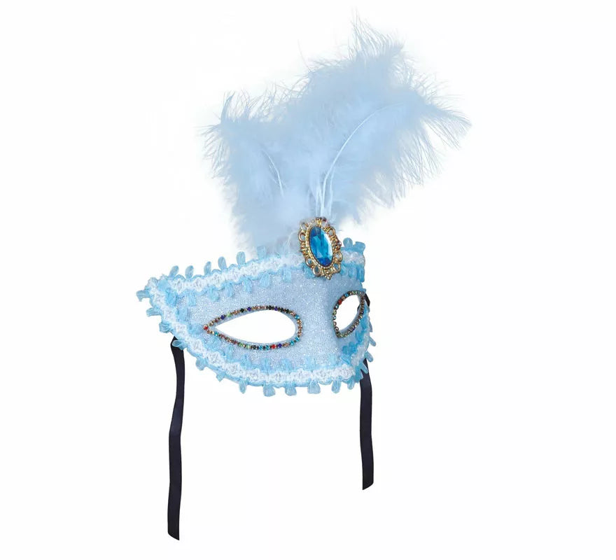 Antifaz Azul con Pluma