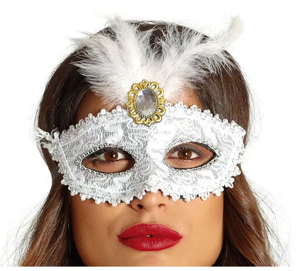 Antifaz Blanco con Pluma