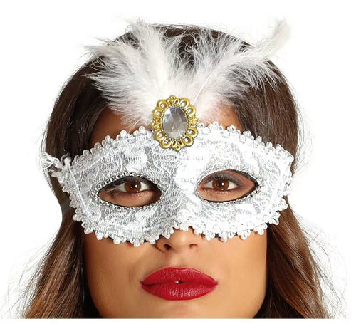 Antifaz Blanco con Pluma