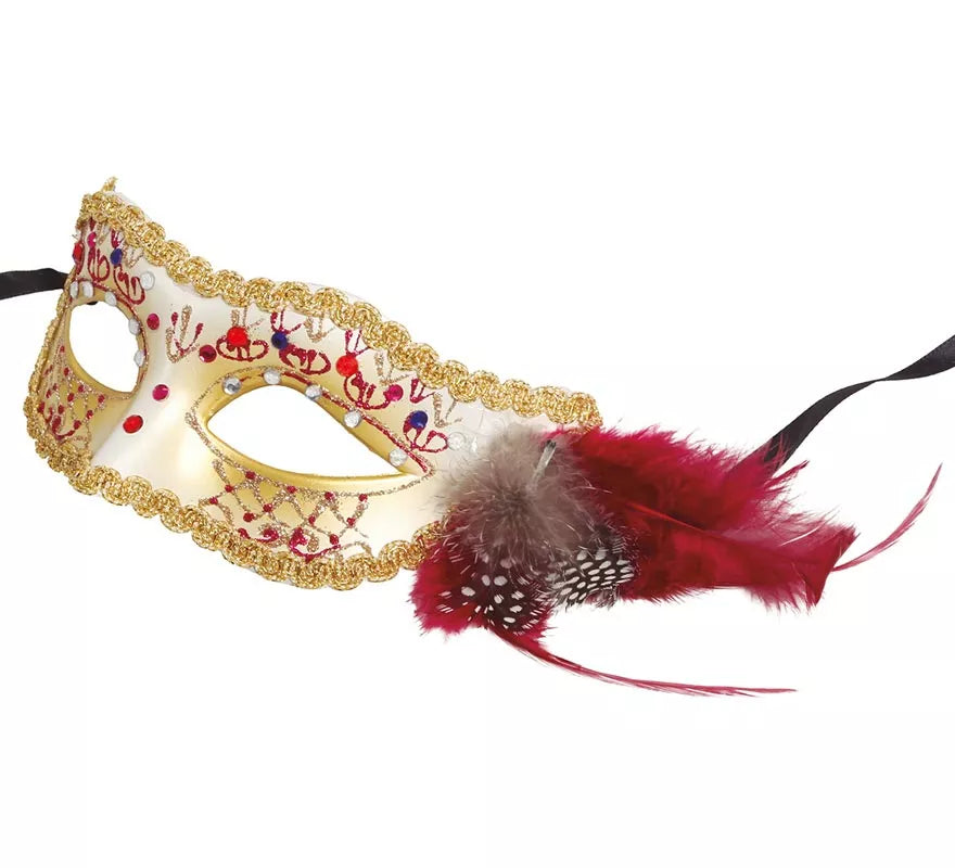 Antifaz Blanco con Pluma Rosa